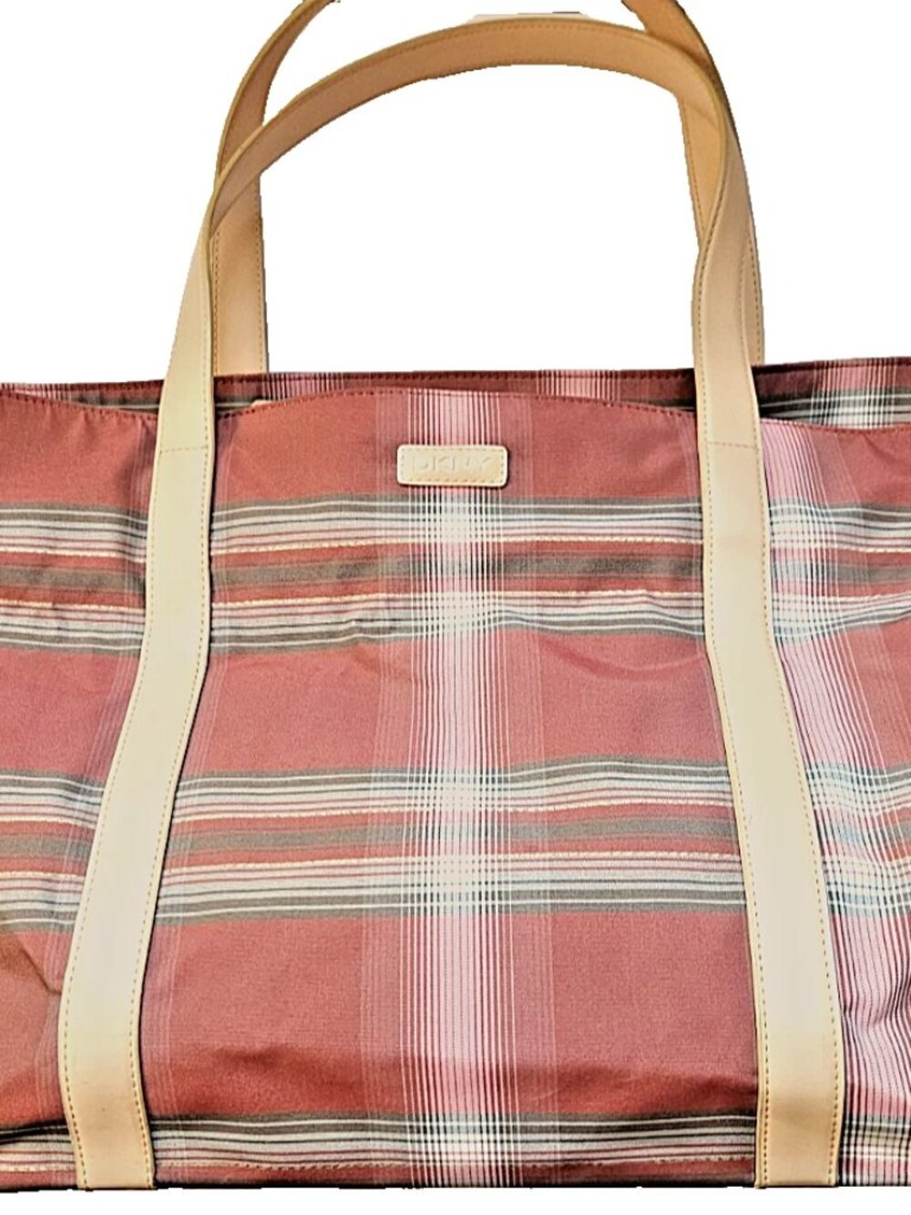 DKNY Large Plaid Tote Bag Beach Overnight Travel Shopping EUC